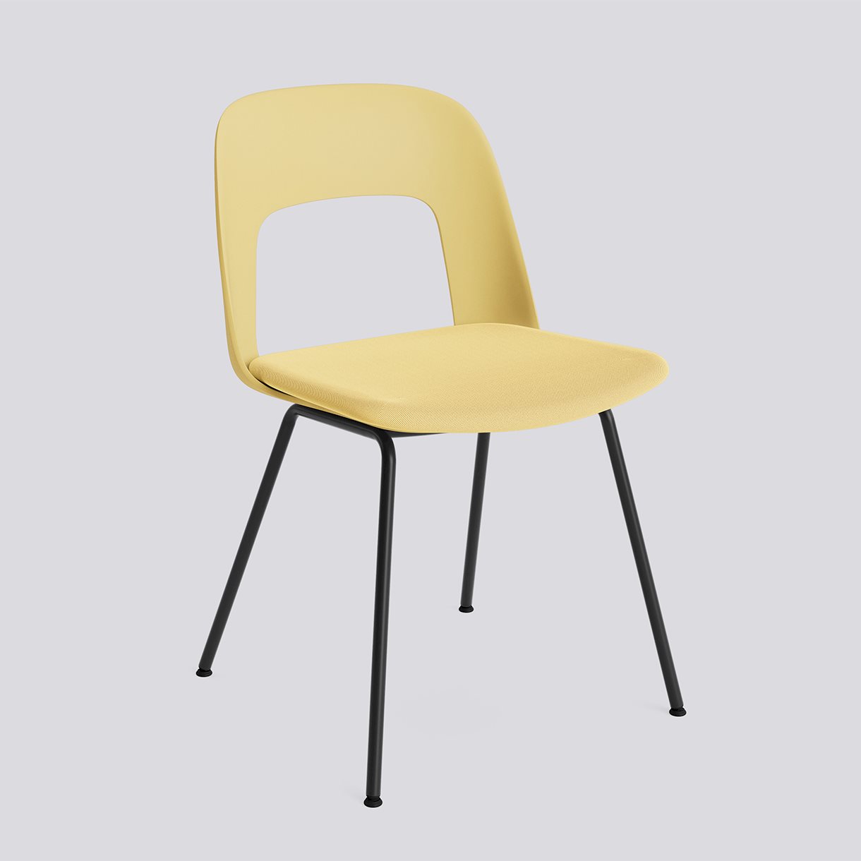 Layout Chair 113 Black powder coated steel 4 leg base Standard glider-Biscotti polypropylene shell Seat upholstery-Relate-431