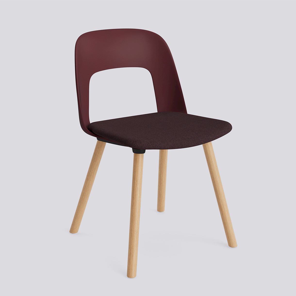 Layout Chair 123 Water-based lacquered solid oak 4 leg base Standard glider-Bordeaux polypropylene shell Seat upholstery-Remix-373