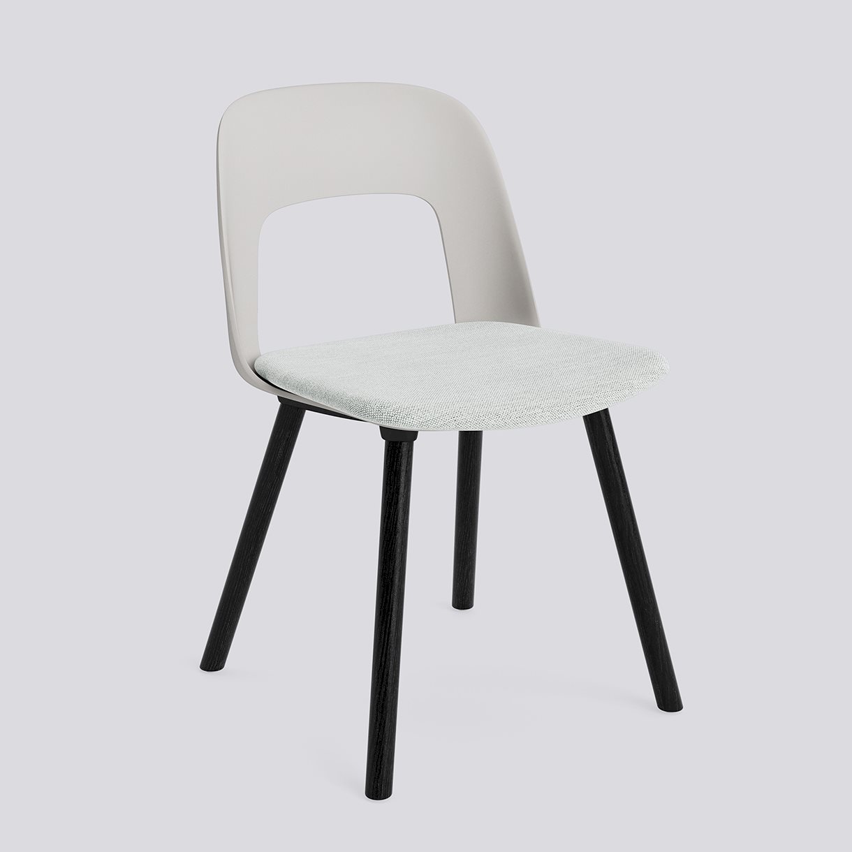 Layout Chair 123 Black water-based lacquered solid oak 4 leg base Standard glider-Sky grey polypropylene shell Seat upholstery-Mode-001