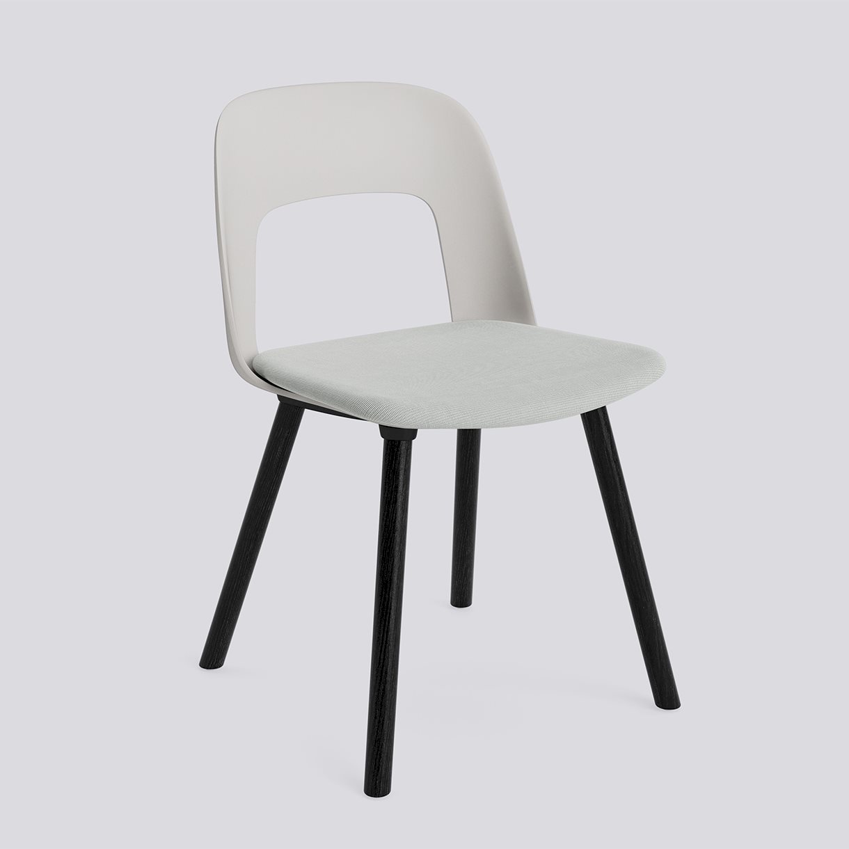 Layout Chair 123 Black water-based lacquered solid oak 4 leg base Standard glider-Sky grey polypropylene shell Seat upholstery-Naveli-113