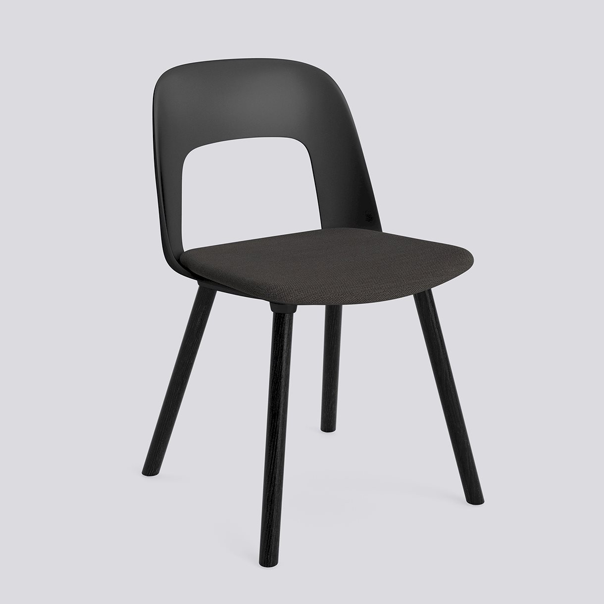 Layout Chair 123 Black water-based lacquered solid oak 4 leg base Standard glider-Black polypropylene shell Seat upholstery-Mode-005