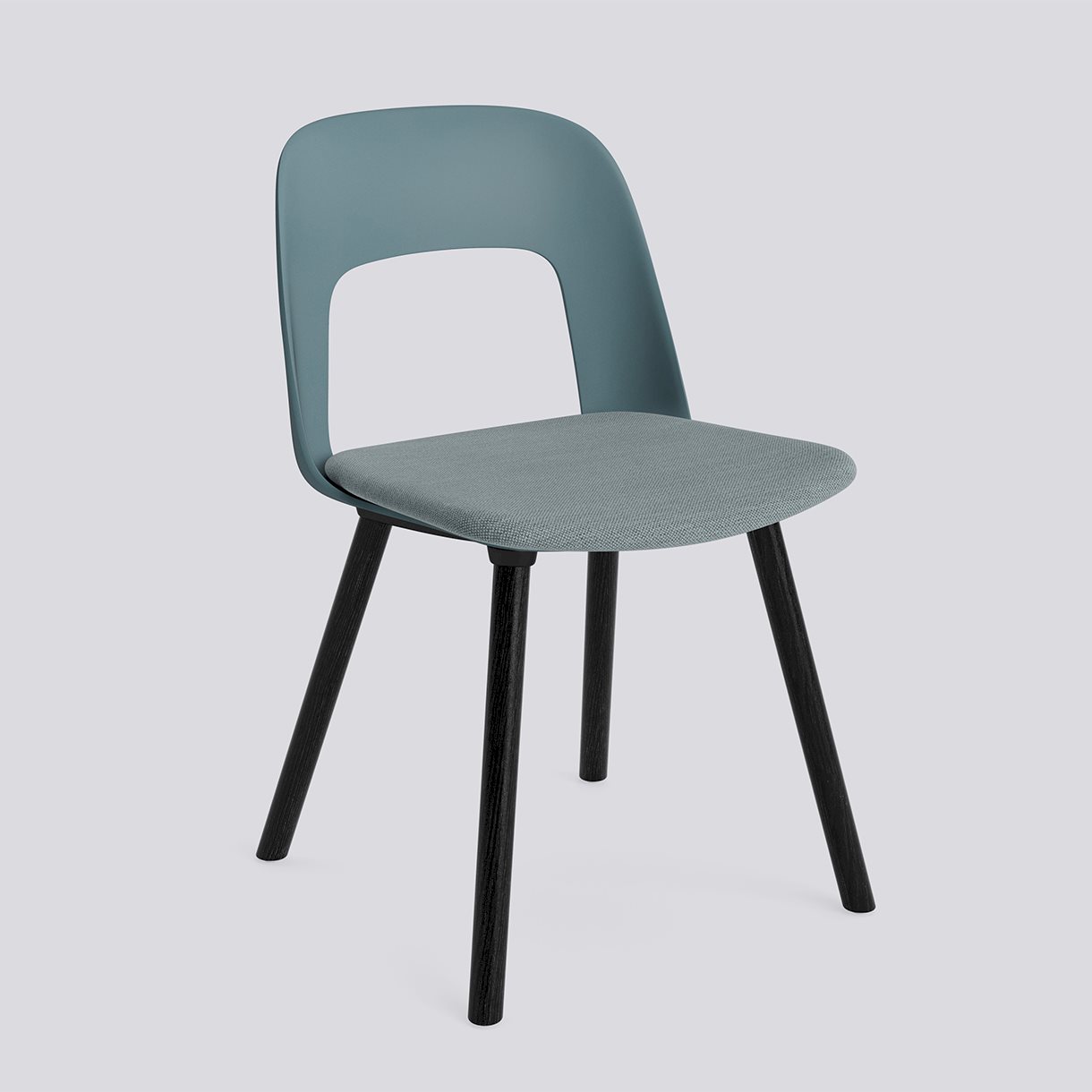 Layout Chair 123 Black water-based lacquered solid oak 4 leg base Standard glider-Ocean polypropylene shell Seat upholstery-Mode-045