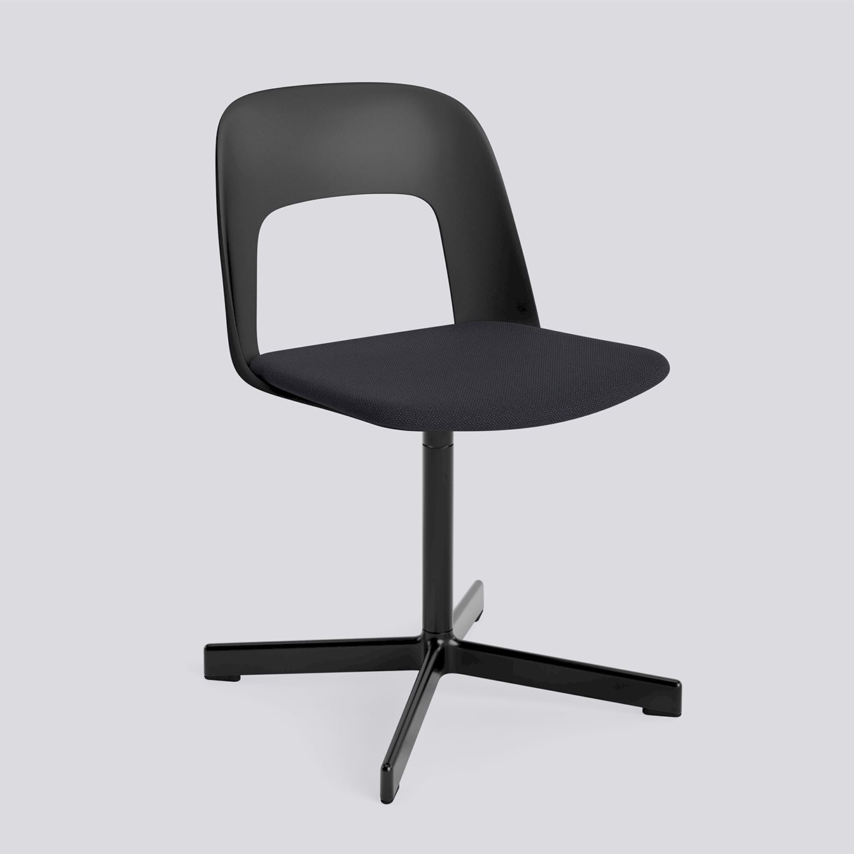 Layout Chair 133 Black powder coated aluminium 4 star swivel base Standard glider-Black polypropylene shell Seat upholstery-Steelcut Trio-195