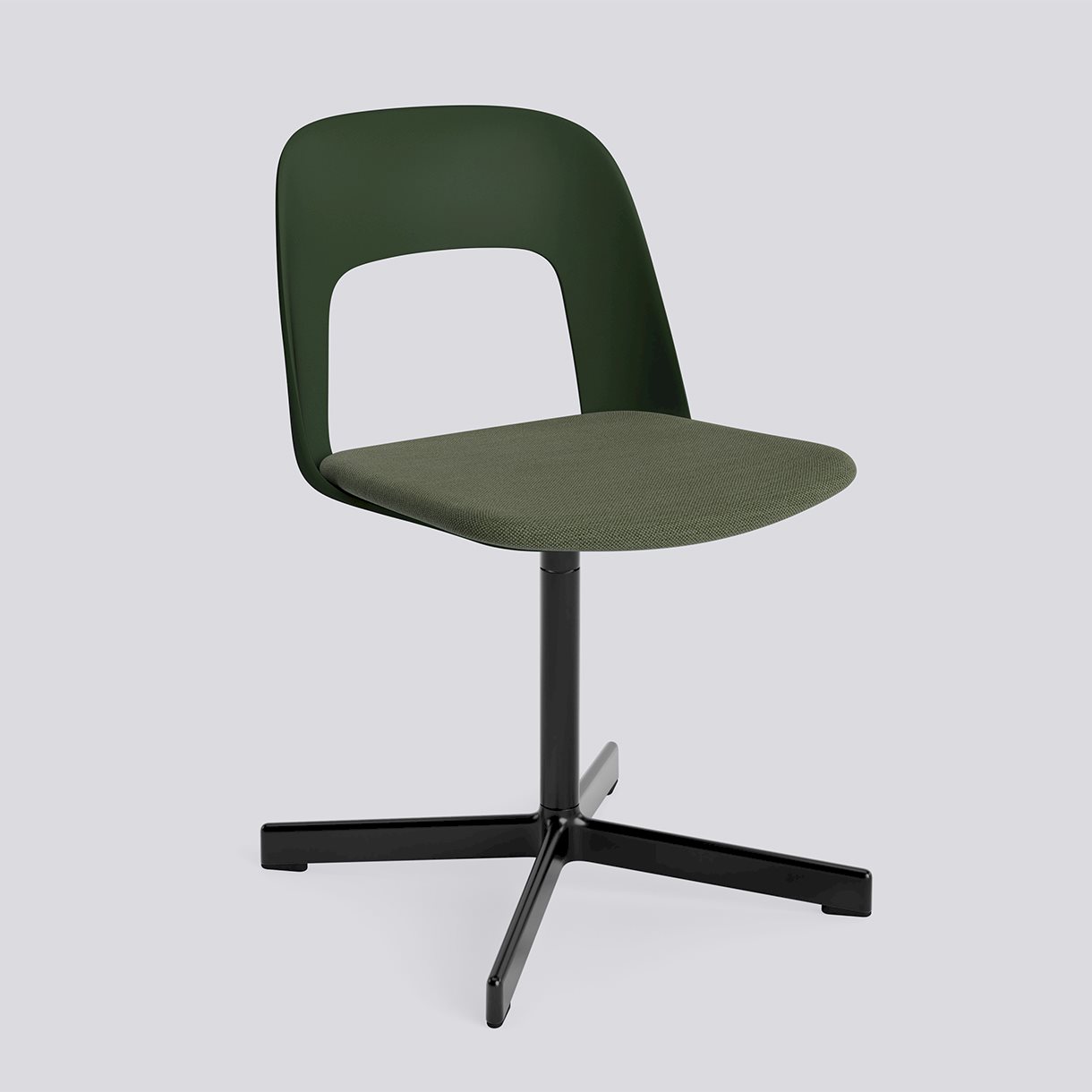 Layout Chair 133 Black powder coated aluminium 4 star swivel base Standard glider-Bottle green polypropylene shell Seat upholstery-Mode-072