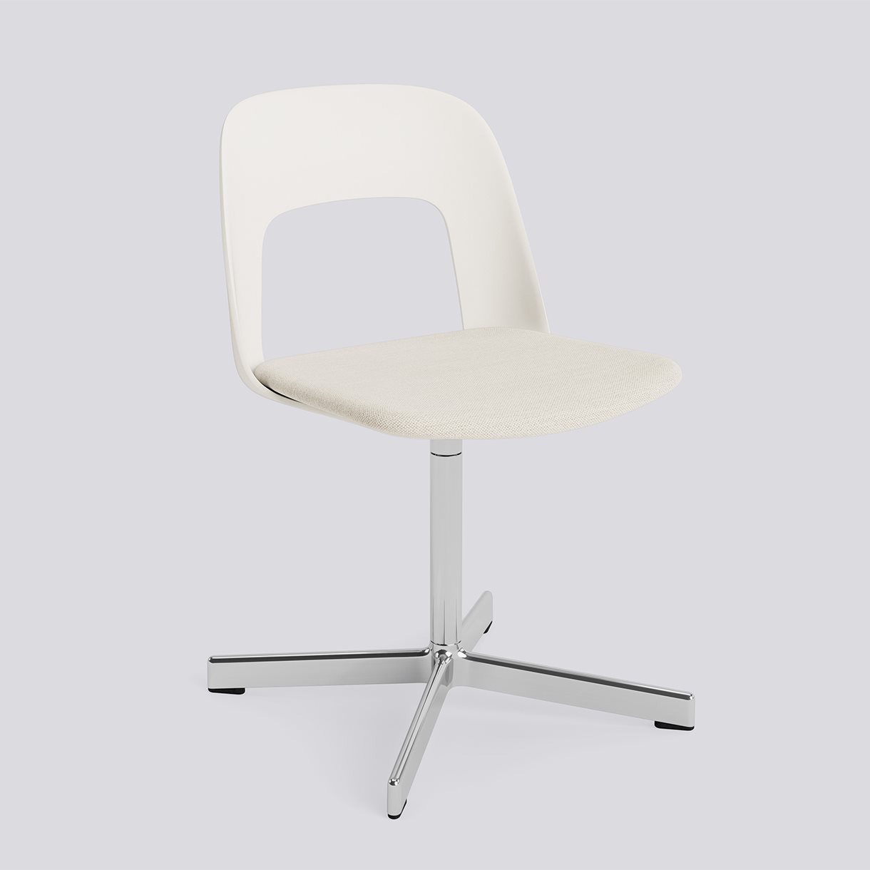 Layout Chair 133 Polished aluminium 4 star swivel base Standard glider-Cream white polypropylene shell Seat upholstery-Mode-011