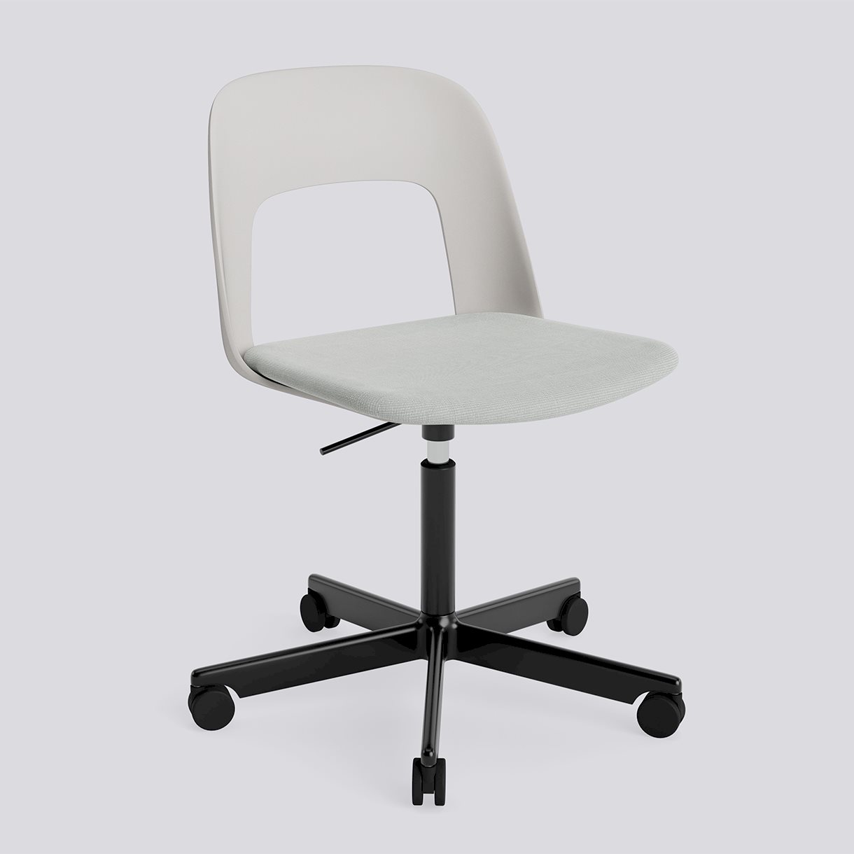 Layout Chair 143 Black powder coated aluminium 5 star swivel Gas lift Wheel base-Sky grey polypropylene shell Seat upholstery-Naveli-113