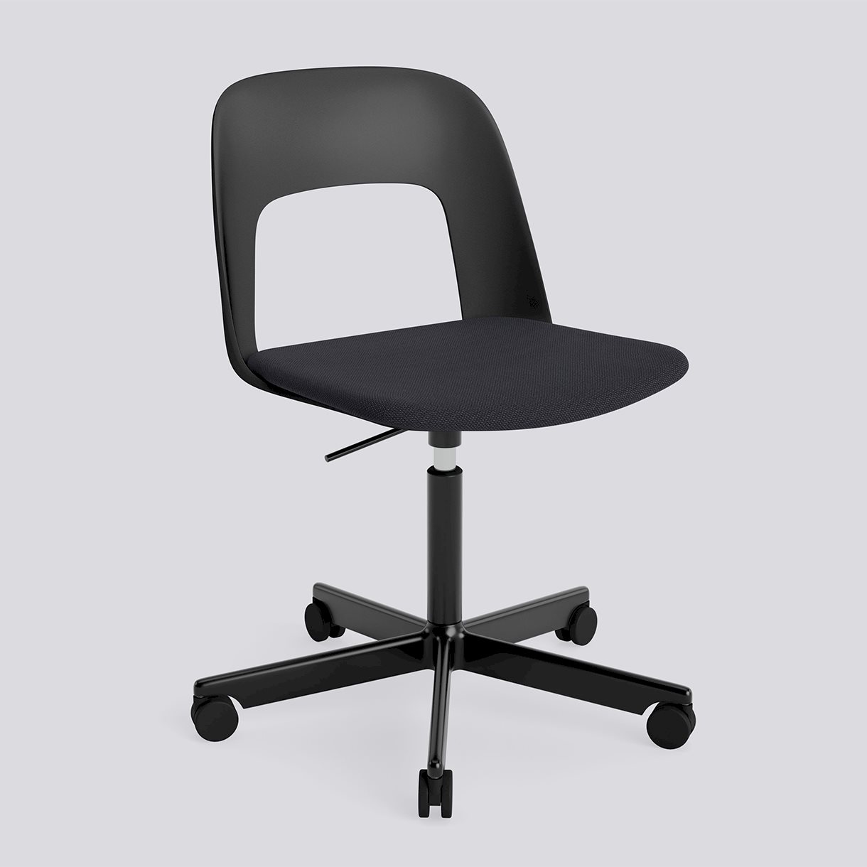 Layout Chair 143 Black powder coated aluminium 5 star swivel Gas lift Wheel base-Black polypropylene shell Seat upholstery-Steelcut Trio-195