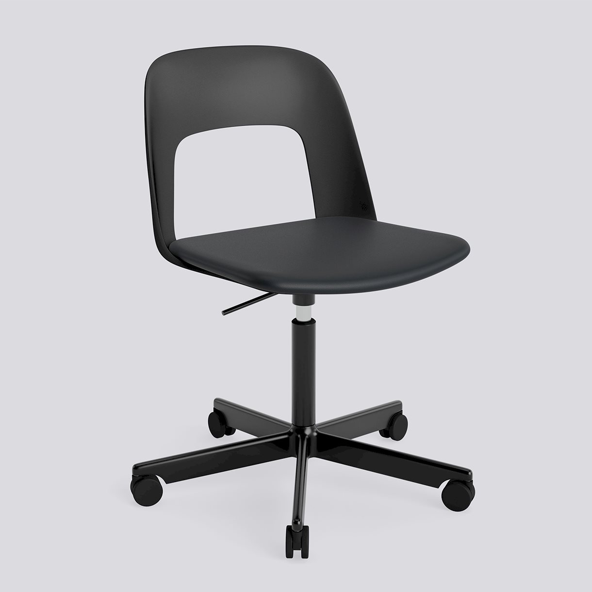 Layout Chair 143 Black powder coated aluminium 5 star swivel Gas lift Wheel base-Black polypropylene shell Seat upholstery-Grano-Black