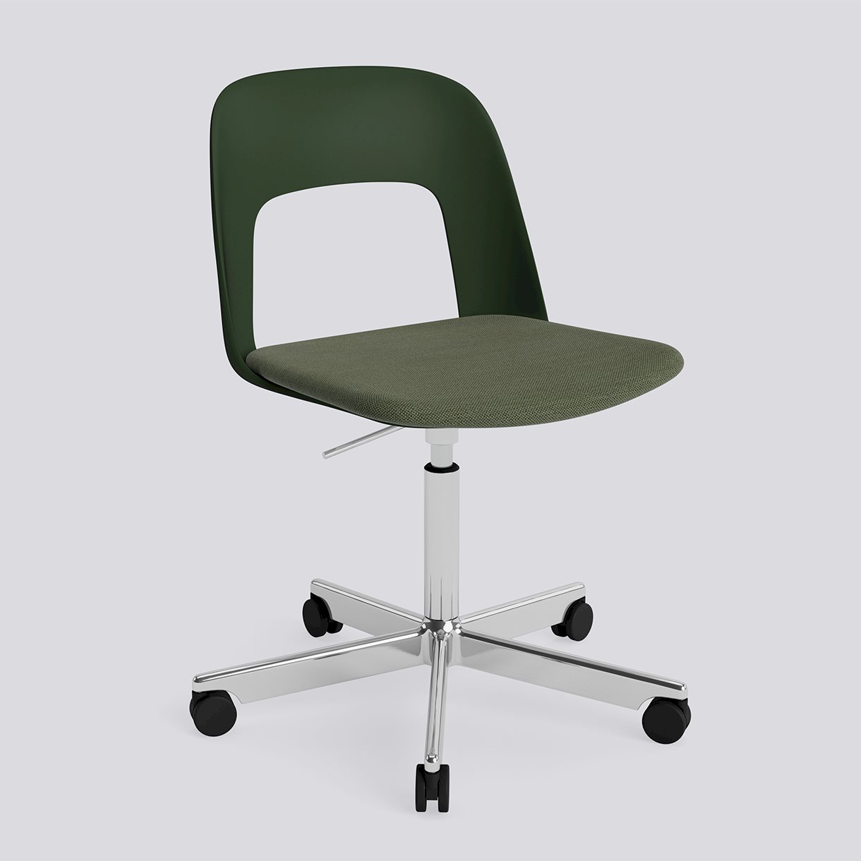 Layout Chair 143 Polished aluminium 5 star swivel Gas lift Wheel base-Bottle green polypropylene shell Seat upholstery-Mode-072