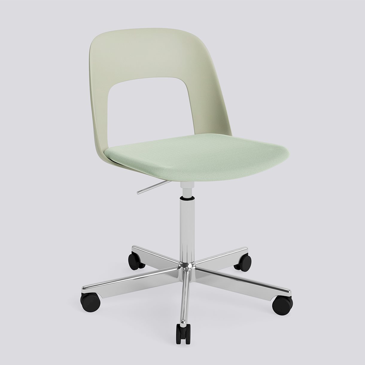 Layout Chair 143 Polished aluminium 5 star swivel Gas lift Wheel base-Pastel green polypropylene shell Seat upholstery-Relate-921