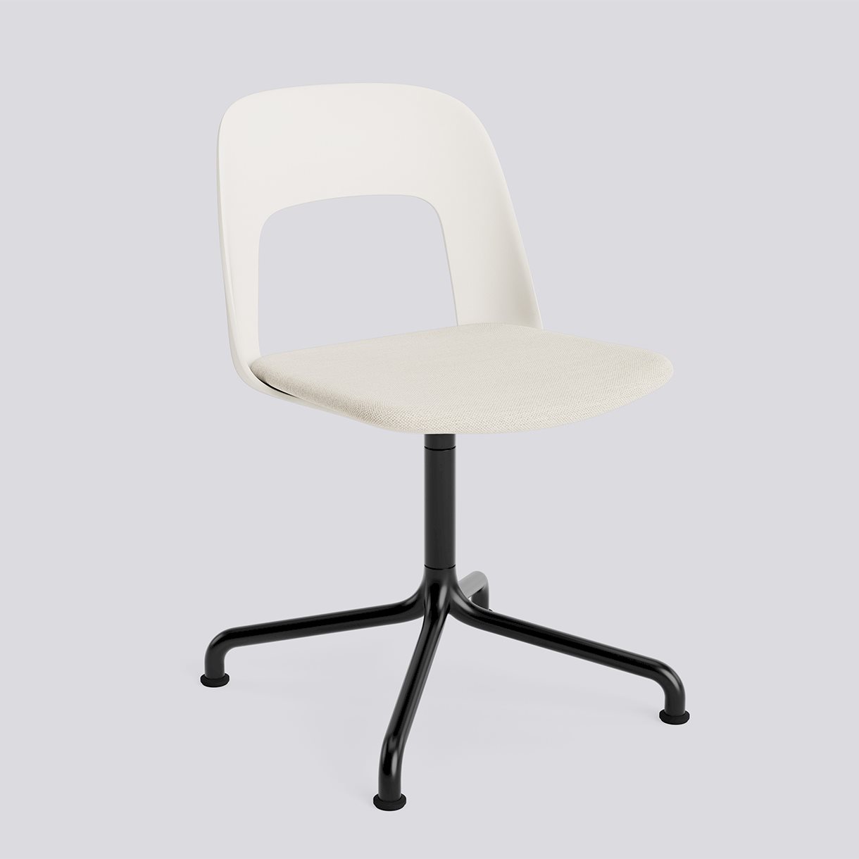 Layout Chair 153 Black powder coated aluminium 4 star swivel arc base Standard glider-Cream white polypropylene shell Seat upholstery-Mode-011