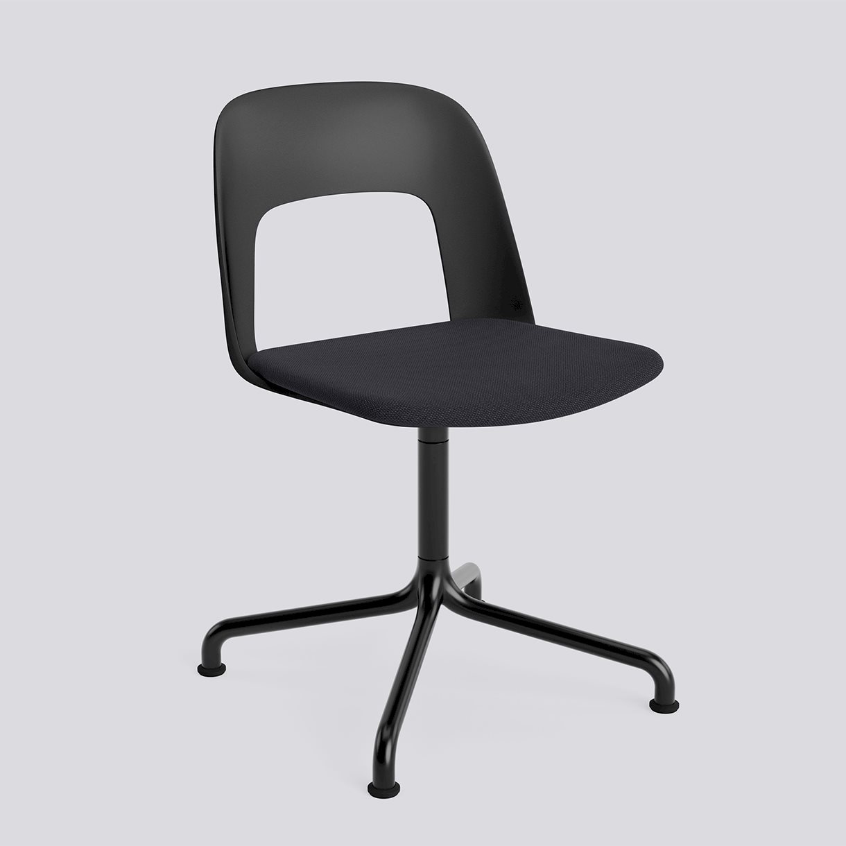Layout Chair 153 Black powder coated aluminium 4 star swivel arc base Standard glider-Black polypropylene shell Seat upholstery-Steelcut Trio-195