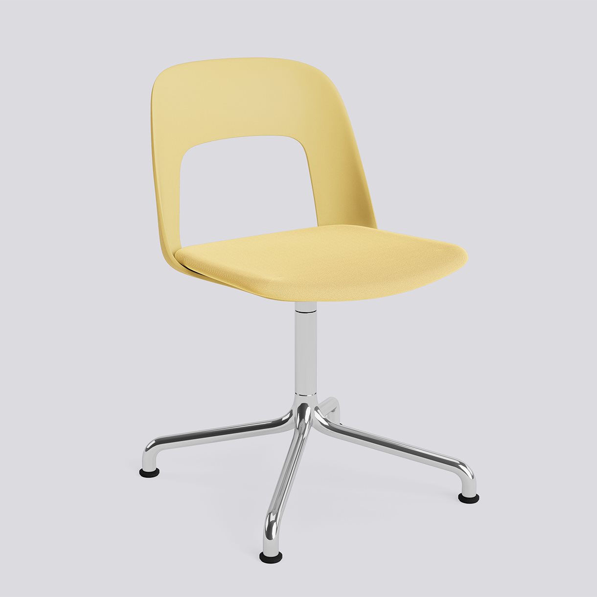 Layout Chair 153 Polished aluminium 4 star swivel arc base Standard glider-Biscotti polypropylene shell Seat upholstery-Relate-431