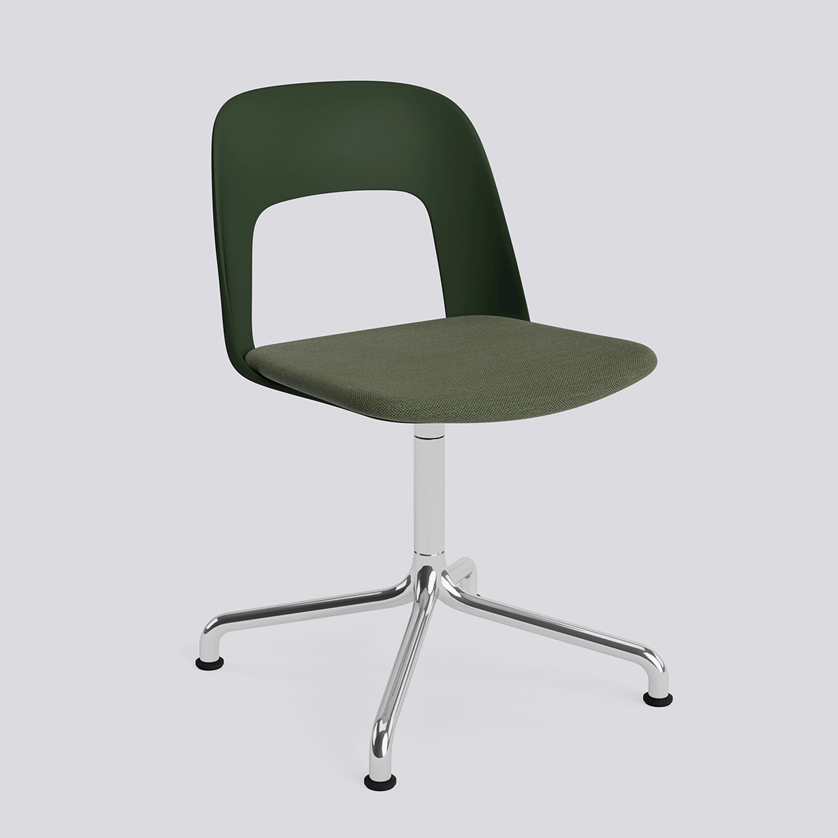 Layout Chair 153 Polished aluminium 4 star swivel arc base Standard glider-Bottle green polypropylene shell Seat upholstery-Mode-072