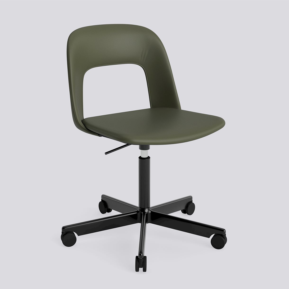 Layout Chair 144 Black powder coated aluminium 5 star swivel Gas lift Wheel base-Full upholstery-Grano-Caper green