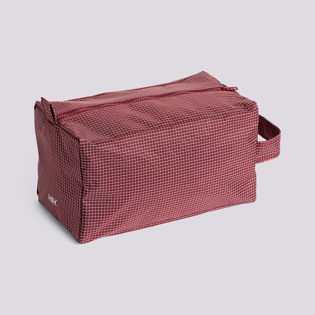 Grid Wash Bag-Medium-Burgundy