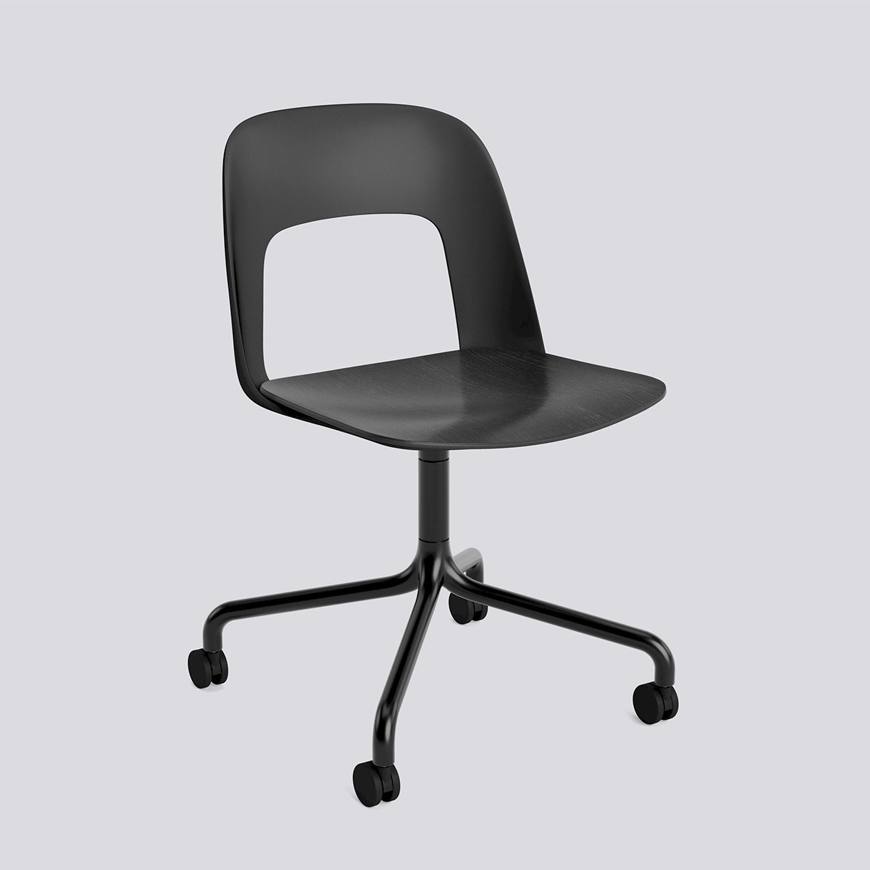 Layout Chair 162 Black powder coated aluminium 4 star swivel arc Wheel base-Black polypropylene shell Black water-based lacquered oak veneer seat-None-None