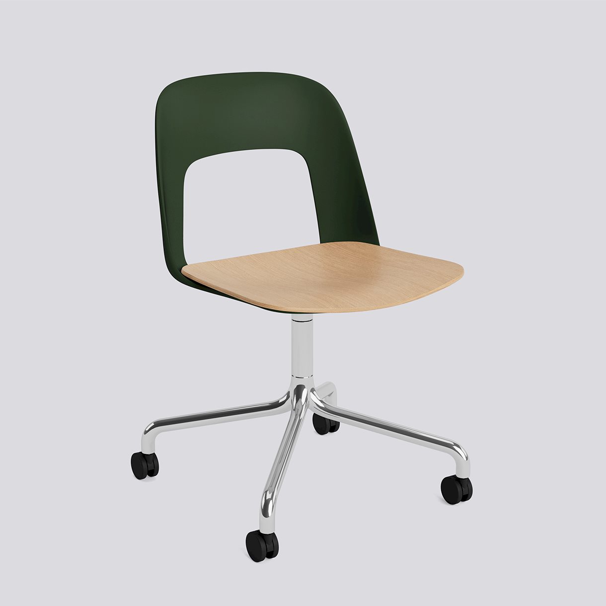 Layout Chair 162 Polished aluminium 4 star swivel arc Wheel base-Bottle green polypropylene shell Water-based lacquered oak veneer seat-None-None