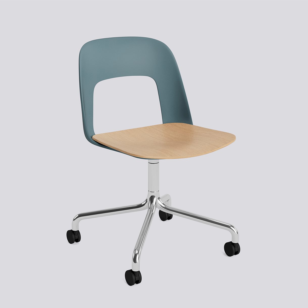 Layout Chair 162 Polished aluminium 4 star swivel arc Wheel base-Ocean polypropylene shell Water-based lacquered oak veneer seat-None-None