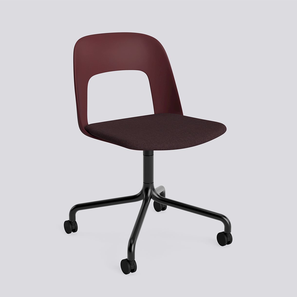 Layout Chair 163 Black powder coated aluminium 4 star swivel arc Wheel base-Bordeaux polypropylene shell Seat upholstery-Remix-373