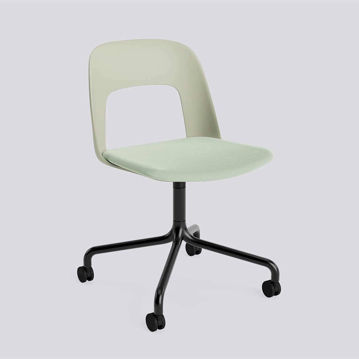 Layout Chair 163 Black powder coated aluminium 4 star swivel arc Wheel base-Pastel green polypropylene shell Seat upholstery-Relate-921