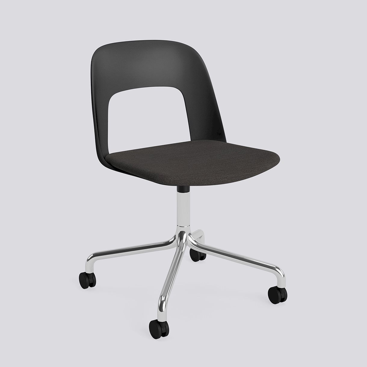 Layout Chair 163 Polished aluminium 4 star swivel arc Wheel base-Black polypropylene shell Seat upholstery-Mode-005