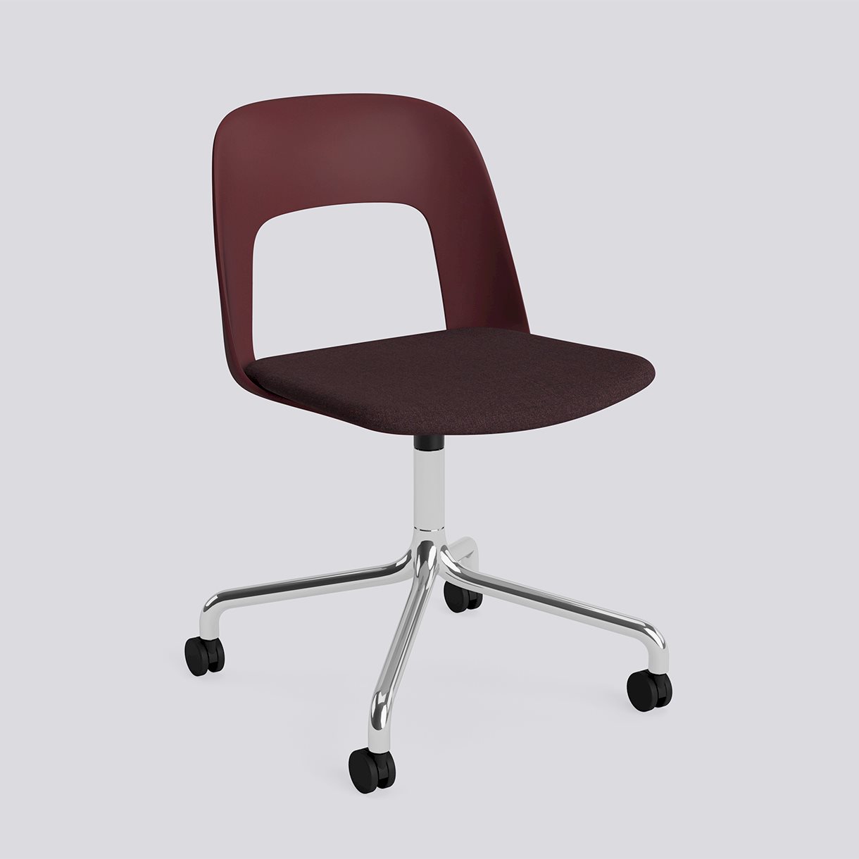 Layout Chair 163 Polished aluminium 4 star swivel arc Wheel base-Bordeaux polypropylene shell Seat upholstery-Remix-373