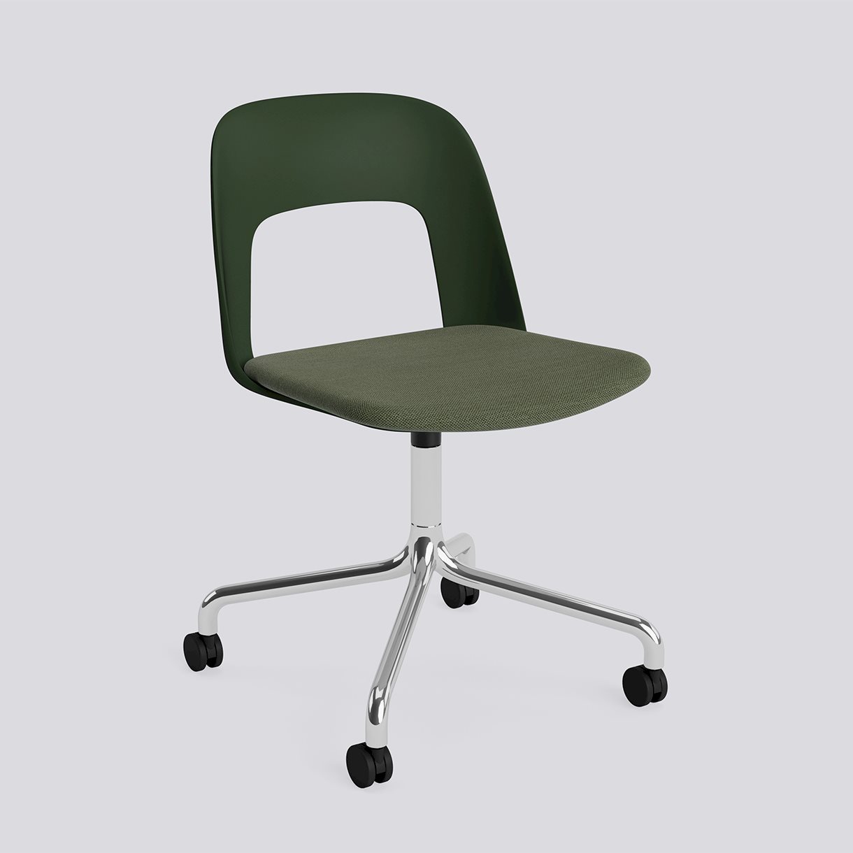 Layout Chair 163 Polished aluminium 4 star swivel arc Wheel base-Bottle green polypropylene shell Seat upholstery-Mode-072