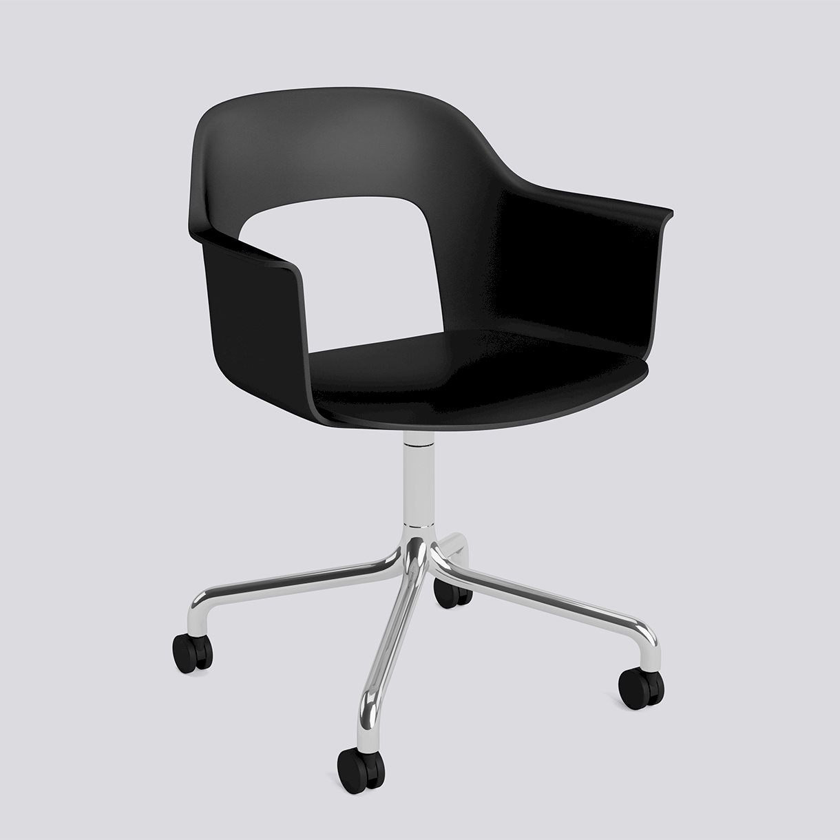 Layout Armchair 261 Polished aluminium 4 star swivel arc Wheel base-Black polypropylene shell/seat-None-None