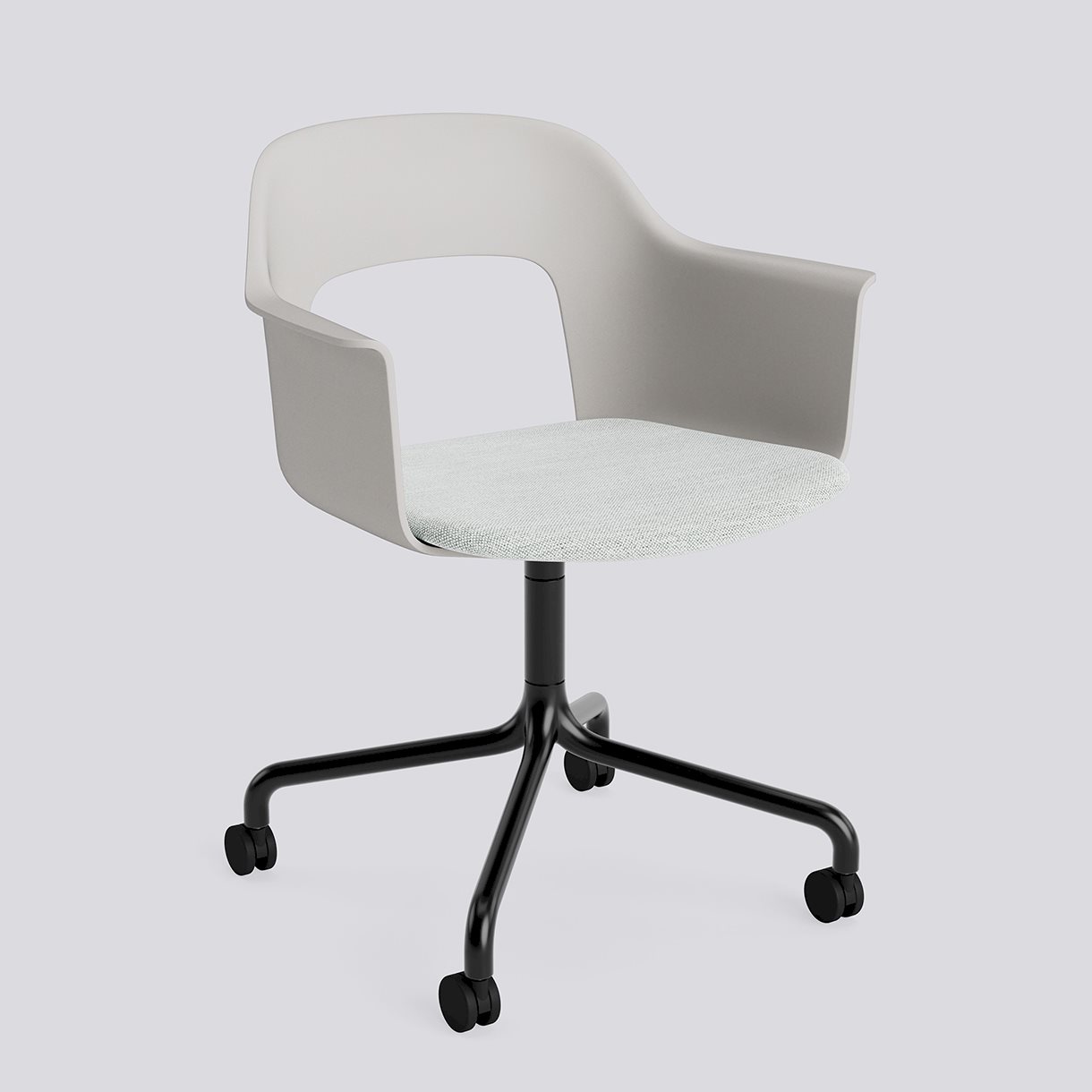 Layout Armchair 263 Black powder coated aluminium 4 star swivel arc Wheel base-Sky grey polypropylene shell Seat upholstery-Mode-001