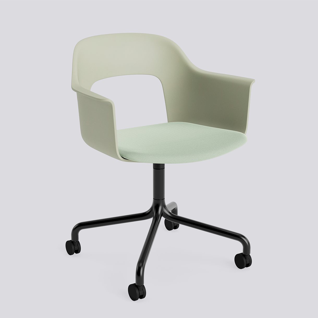 Layout Armchair 263 Black powder coated aluminium 4 star swivel arc Wheel base-Pastel green polypropylene shell Seat upholstery-Relate-921