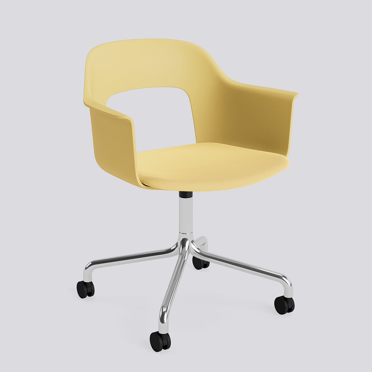 Layout Armchair 263 Polished aluminium 4 star swivel arc Wheel base-Biscotti polypropylene shell Seat upholstery-Relate-431