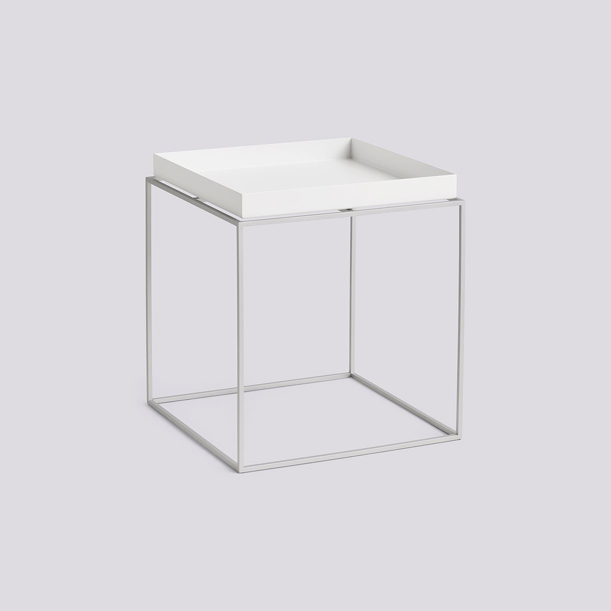 Tray Table Silver grey Silicone coated steel base-Medium L40 x W40 x H44-White powder coated steel