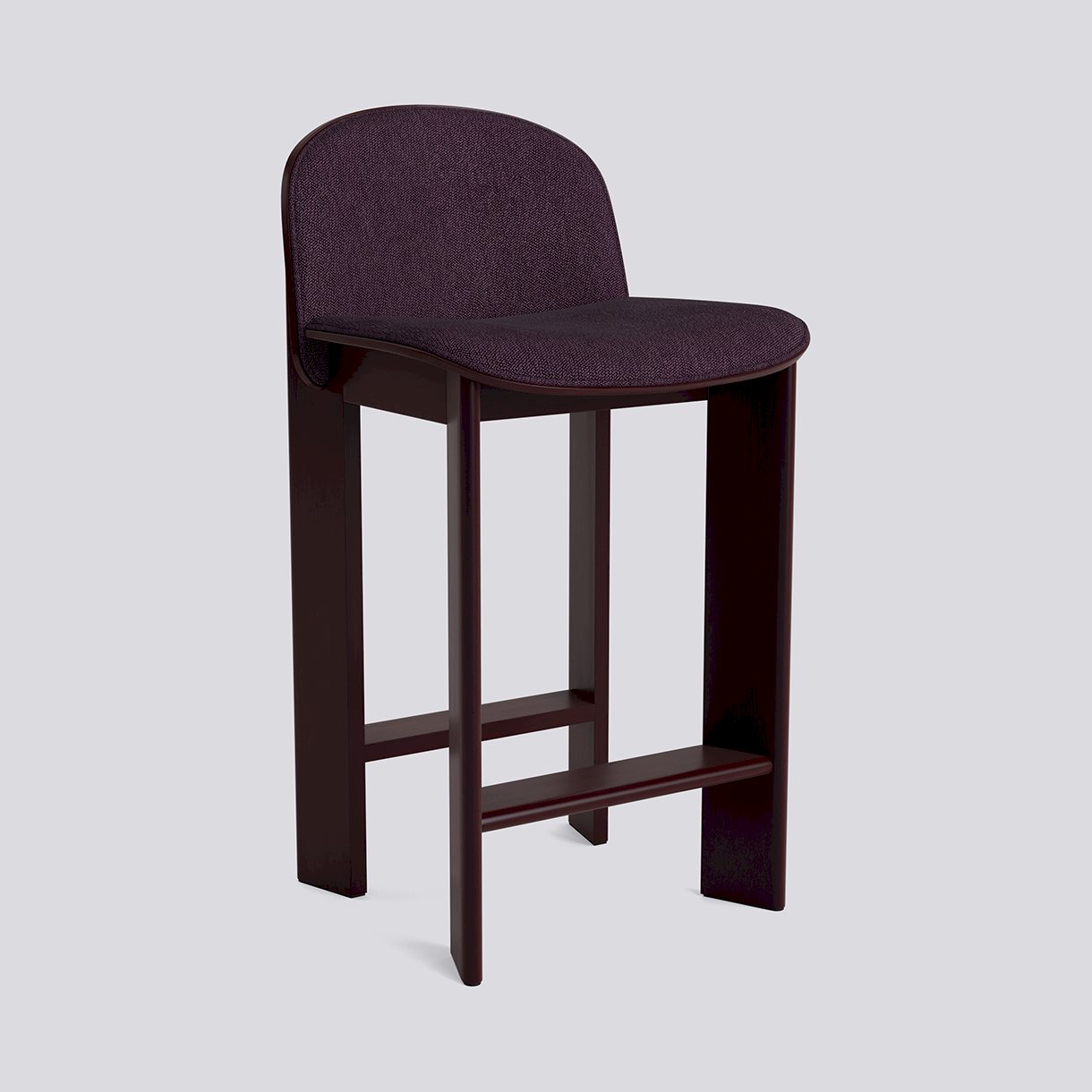 Chisel 35 Bar stool Low w. Backrest H65 Standard glider-Dark bordeaux lacquered beech Front upholstery-Turf-Burgundy