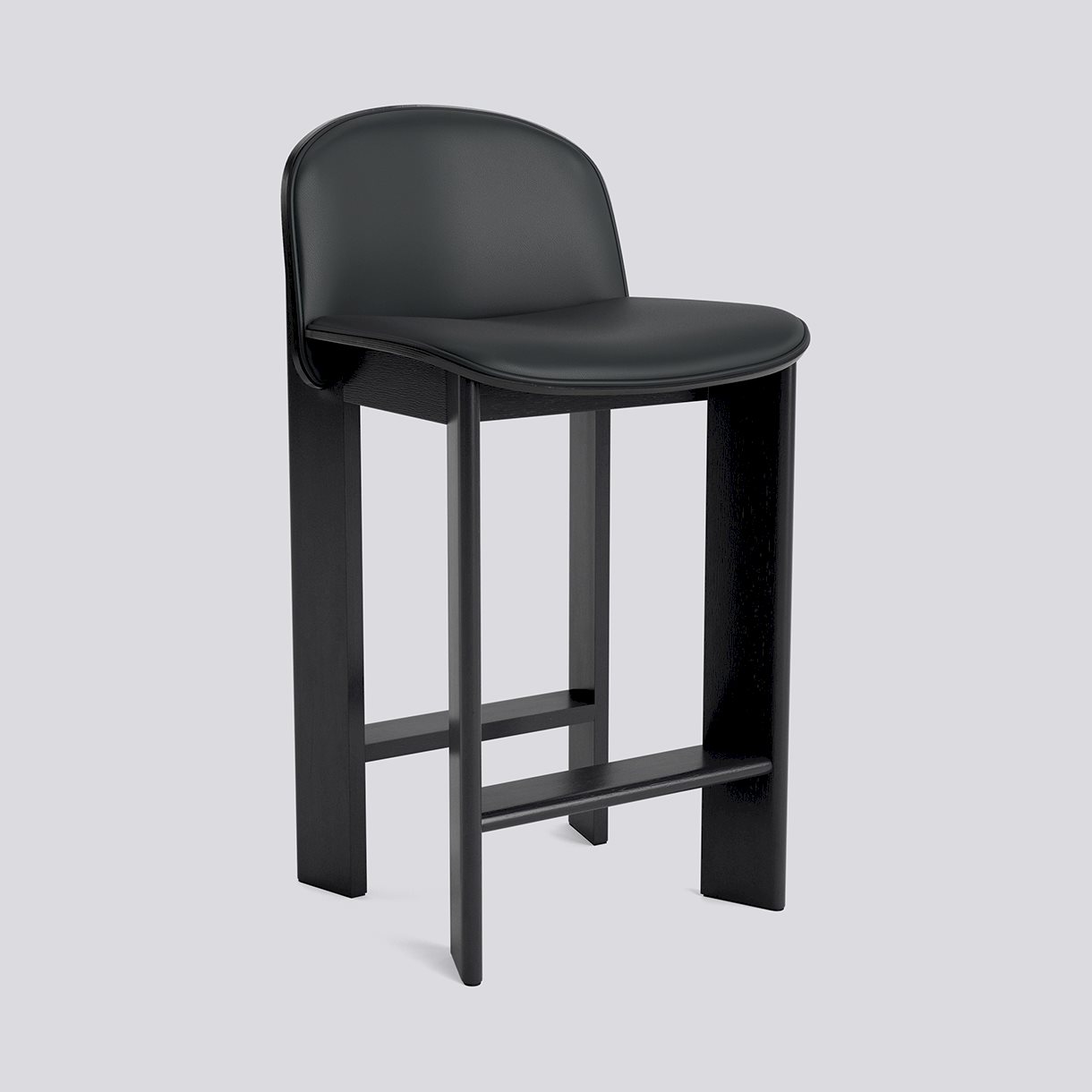 Chisel 35 Bar stool Low w. Backrest H65 Standard glider-Black lacquered oak Front upholstery-Grano-Black