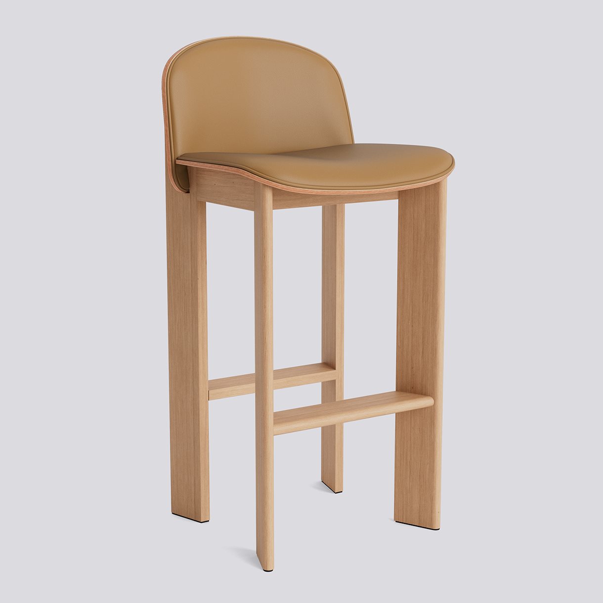 Chisel 35 Bar stool High w. Backrest H75 Standard glider-Lacquered oak Front upholstery-Grano-Cognac