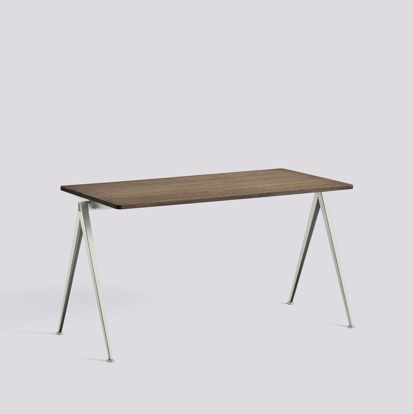 Pyramid 01 Table Beige powder coated steel frame-L140 x W65 x H74-Smoked oiled solid oak tabletop/edge