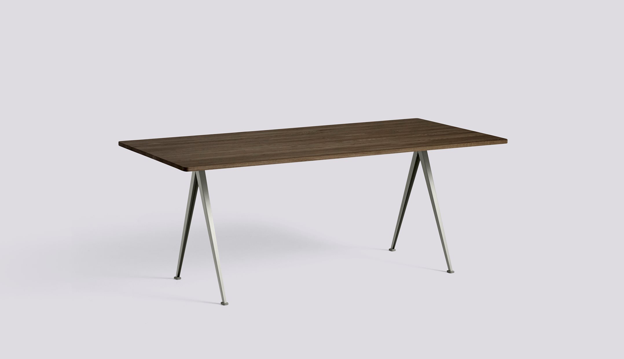 Pyramid 02 Table Beige powder coated steel frame-L190 x W85 x H74-Smoked oiled solid oak tabletop/edge