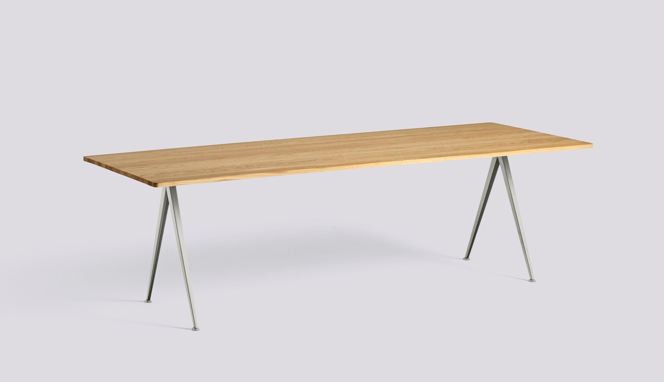 Pyramid 02 Table Beige powder coated steel frame-L250 x W85 x H74-Water-based lacquered solid oak tabletop/edge