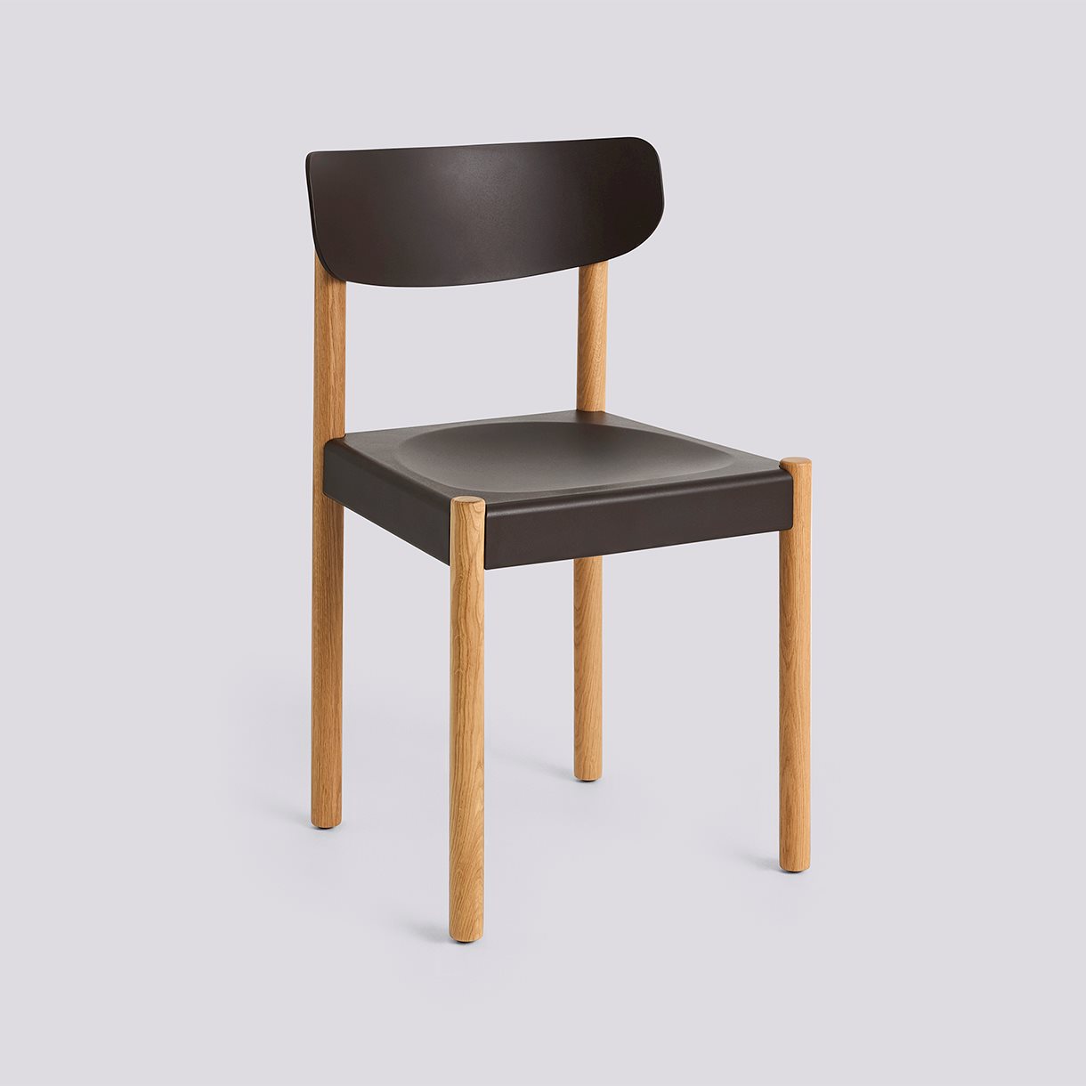 Pack Chair 10 Oiled solid oak 4 leg base Standard glider-Graphite brown polypropylene wood fiber seat/back-None-None