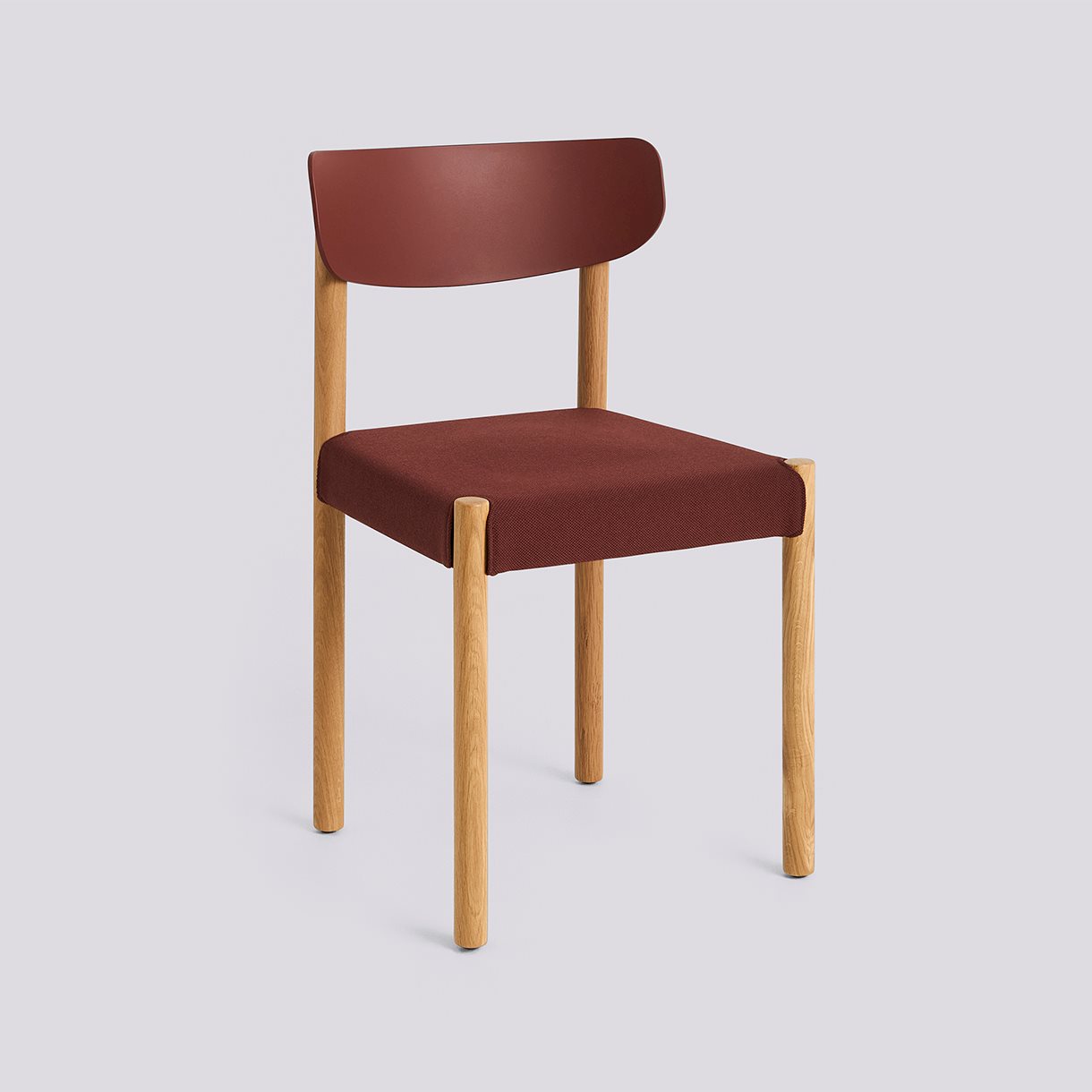 Pack Chair 11 Oiled solid oak 4 leg base Standard glider-Hull red polypropylene wood fiber back Seat upholstery-Steelcut-655