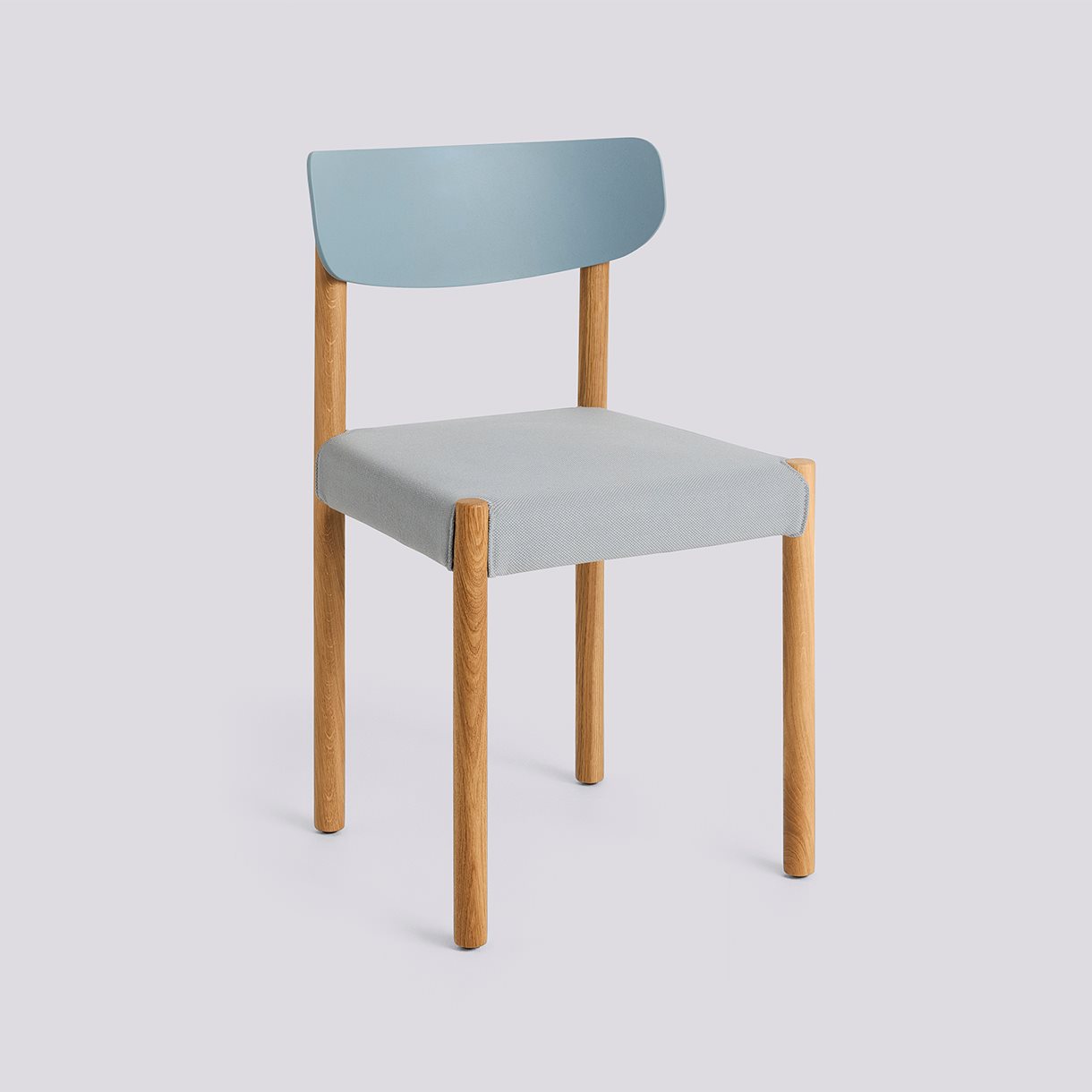 Pack Chair 11 Oiled solid oak 4 leg base Standard glider-Ash blue polypropylene wood fiber back Seat upholstery-Steelcut-140
