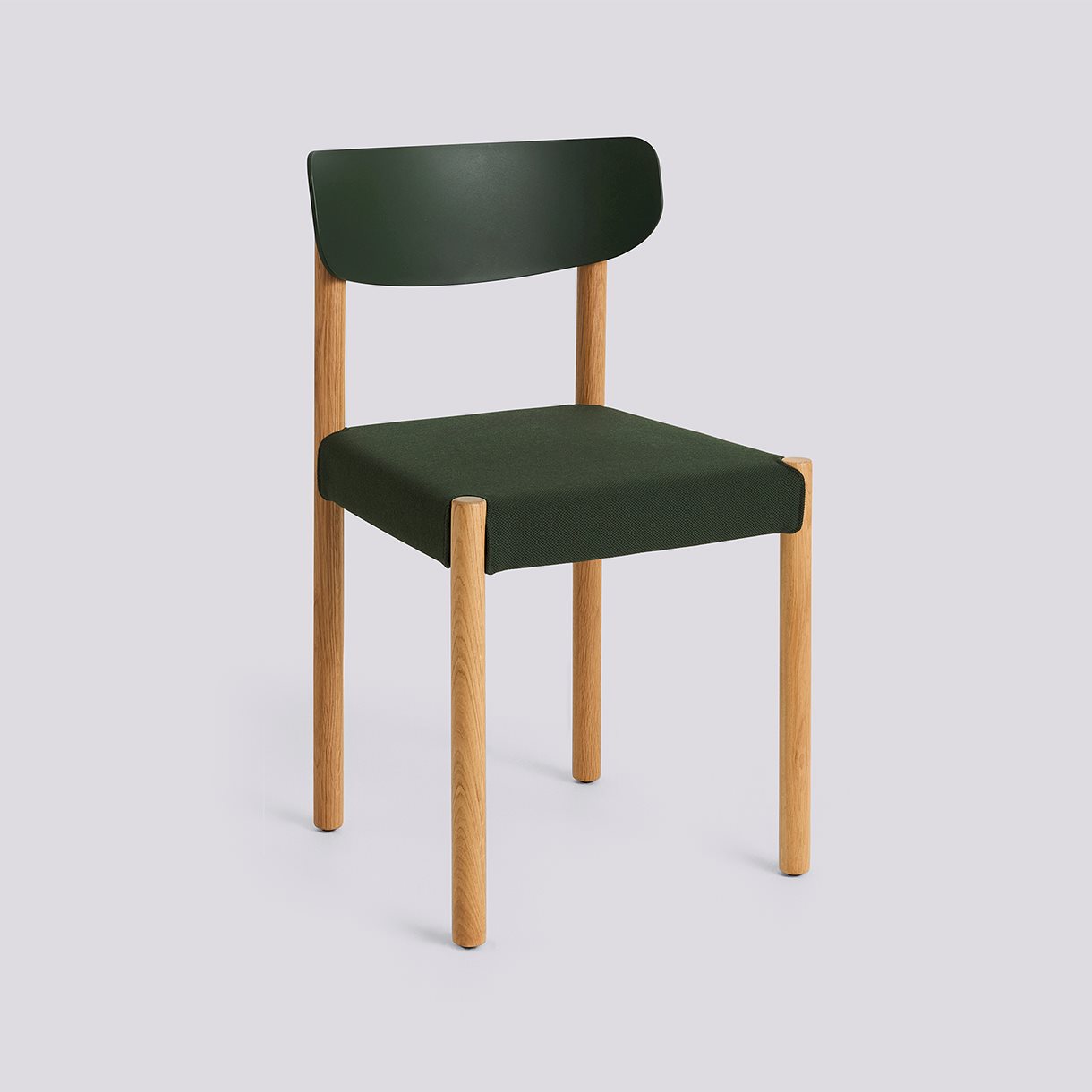 Pack Chair 11 Oiled solid oak 4 leg base Standard glider-Palm green polypropylene wood fiber back Seat upholstery-Steelcut-975