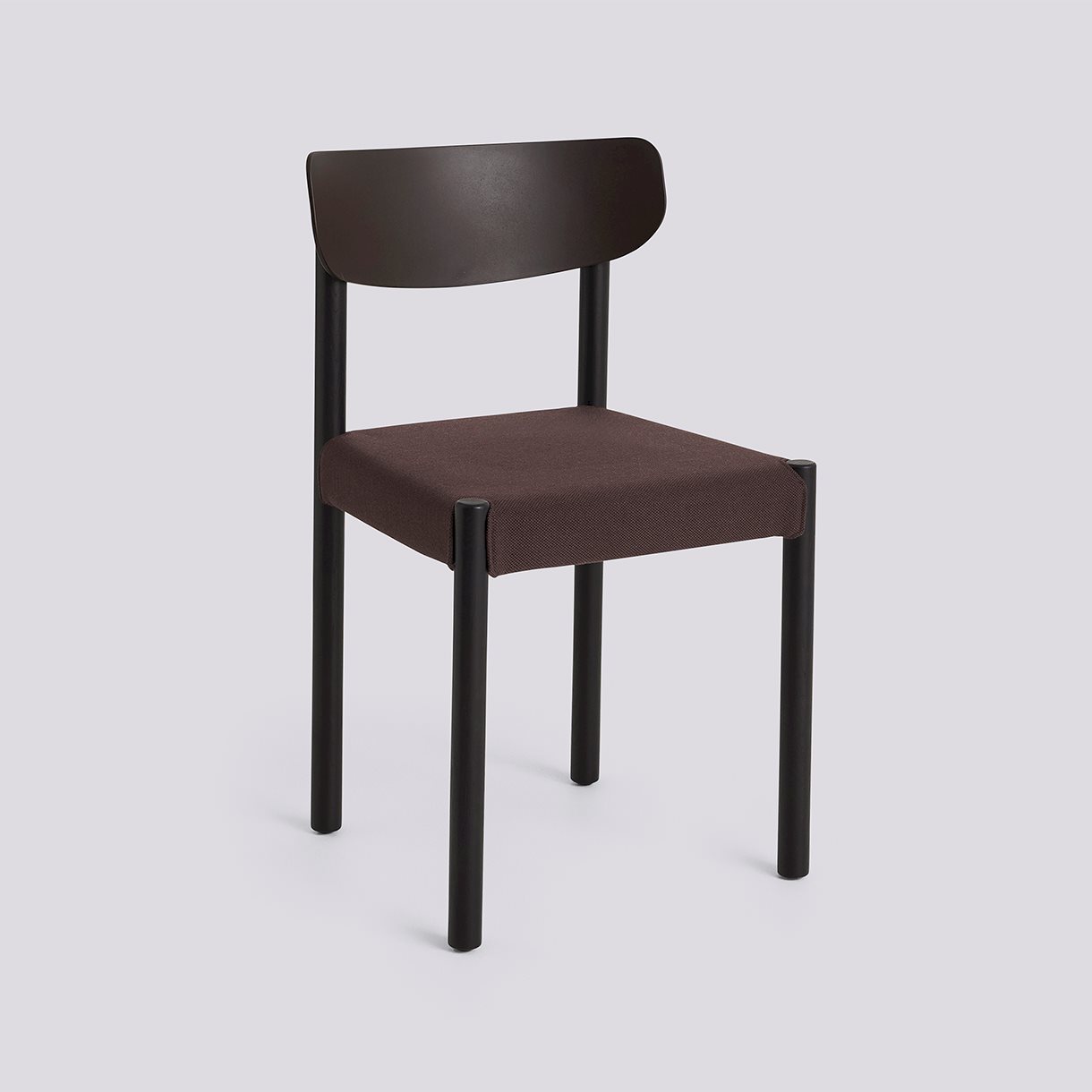 Pack Chair 11 Iron black lacquered solid oak 4 leg base Standard glider-Graphite brown polypropylene wood fiber back Seat upholstery-Steelcut-695
