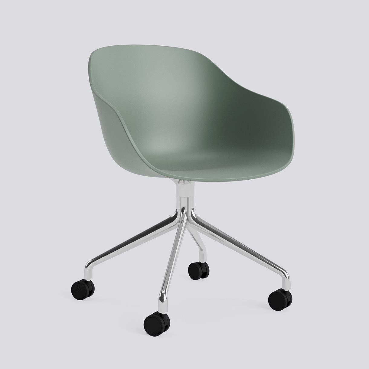 AAC224 Polished aluminium 4 star swivel wheel base-Fall green 2.0 shell-None-None
