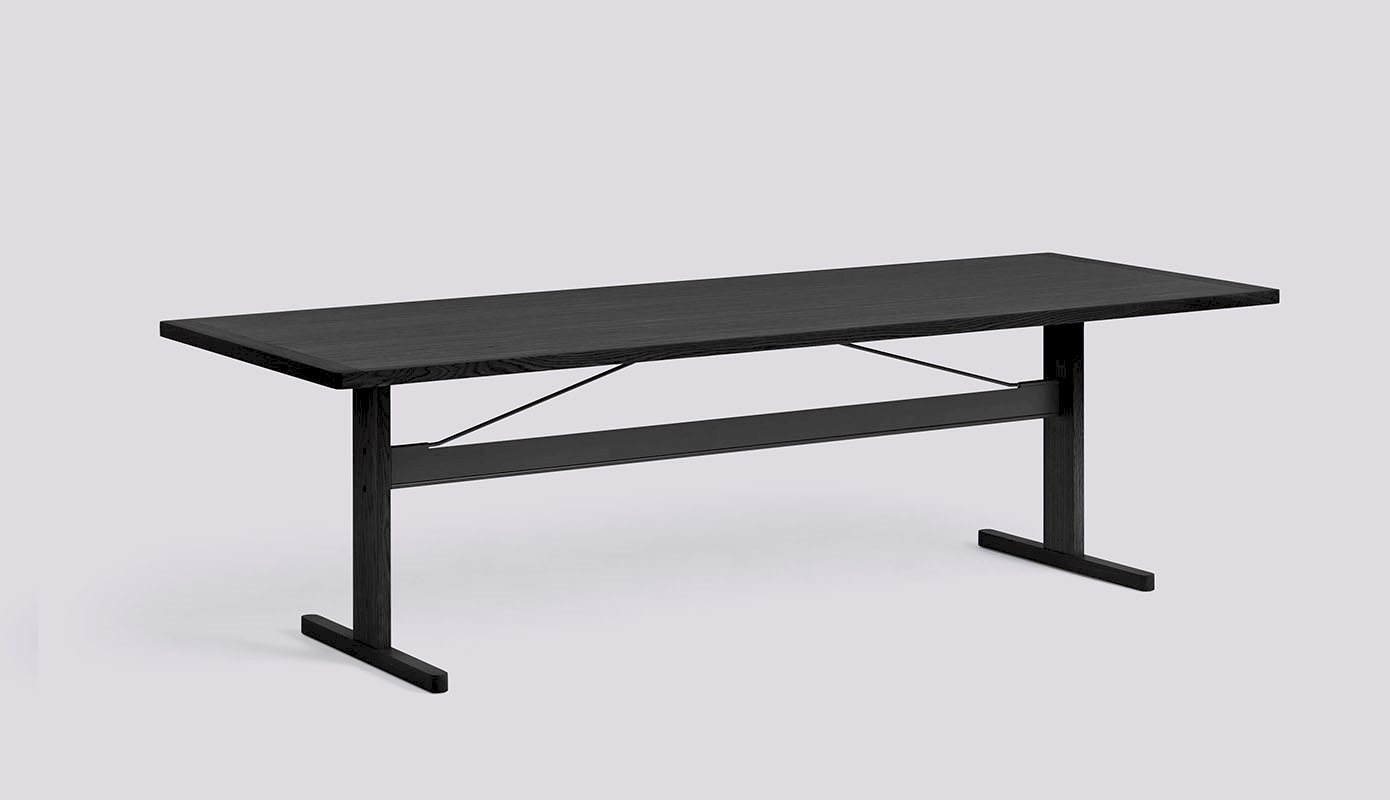  Passerelle Table Ink black water-based lacquered oak frame Ink black powder coated crossbar Adjustable gliders-L260 x W95 x H74 4 legs-Ink black water-based lacquered oak veneer tabletop Ink black water-based lacquered solid oak edge