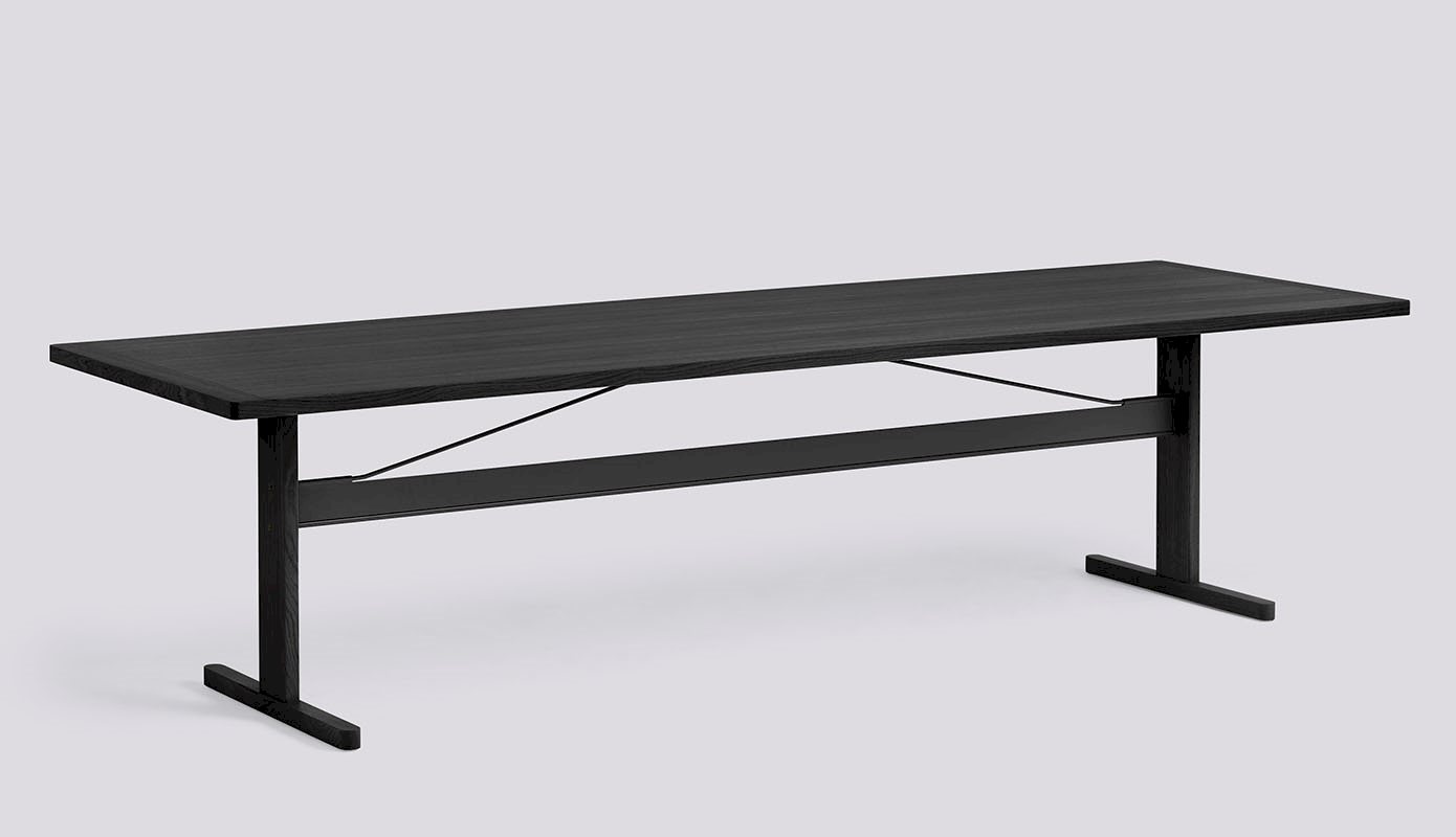  Passerelle Table Ink black water-based lacquered oak frame Ink black powder coated crossbar Adjustable gliders-L300 x W95 x H74 4 legs-Ink black water-based lacquered oak veneer tabletop Ink black water-based lacquered solid oak edge