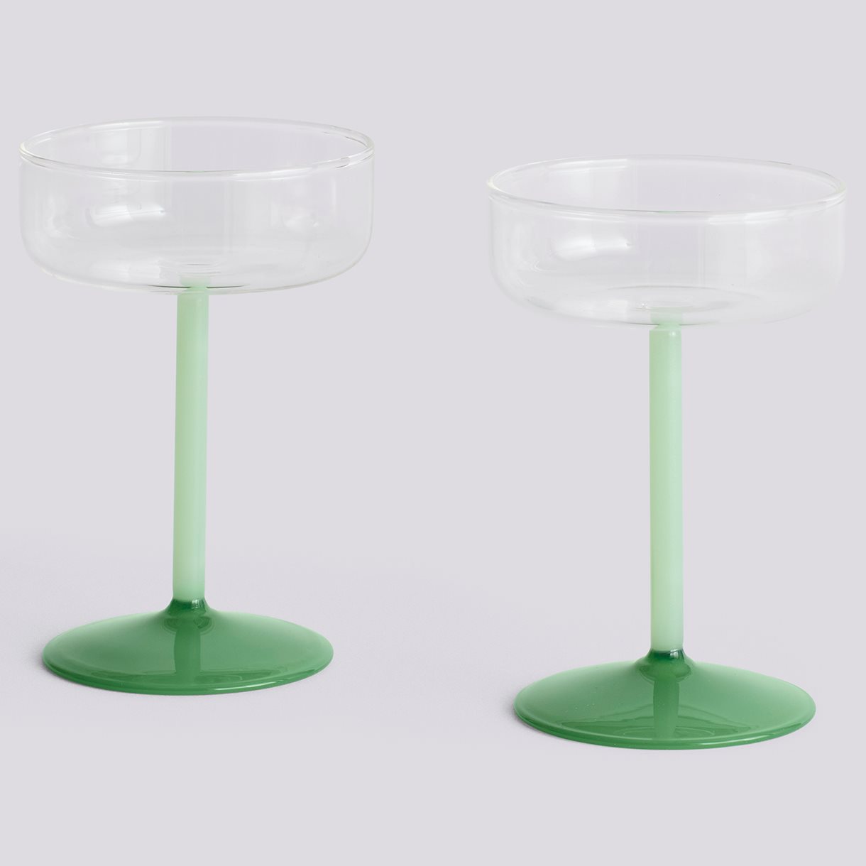 Tint Coupe Glass-Set of 2-Clear, jade light green and jade dark green