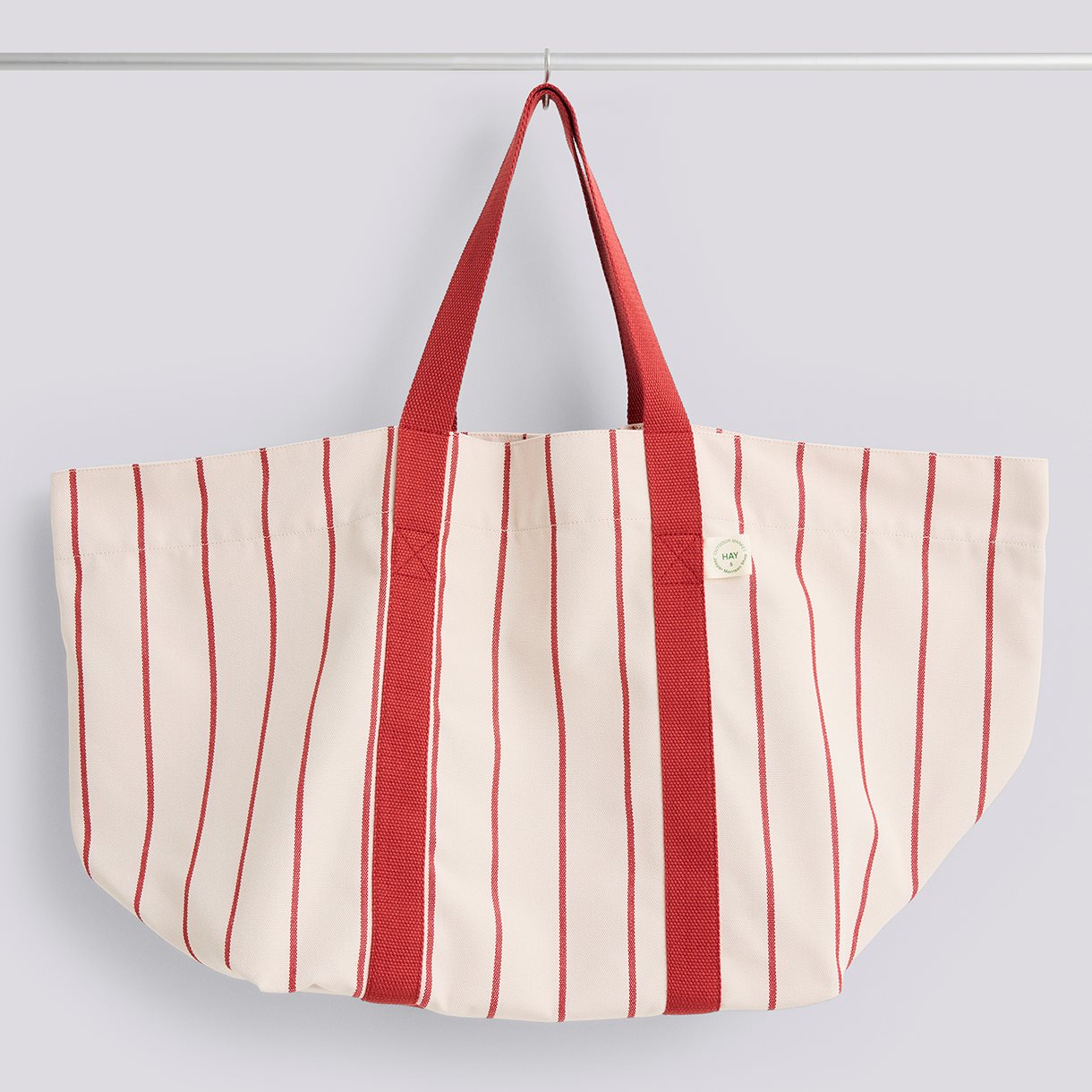  Outdoor Market Picnic Bag-Medium-Beige with red stripe