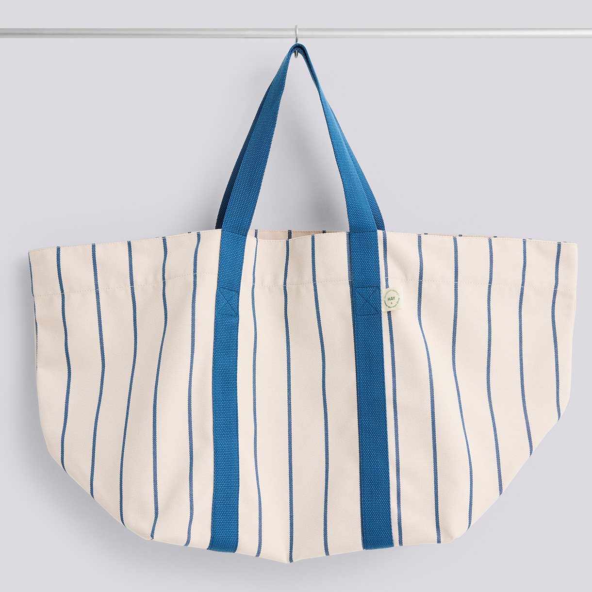  Outdoor Market Picnic Bag-Medium-Beige with blue stripe